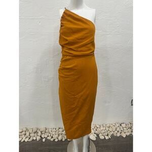 The Sei Crepe Stretch Sleeveless One-Shoulder Knee Length Dress Brown Size 4